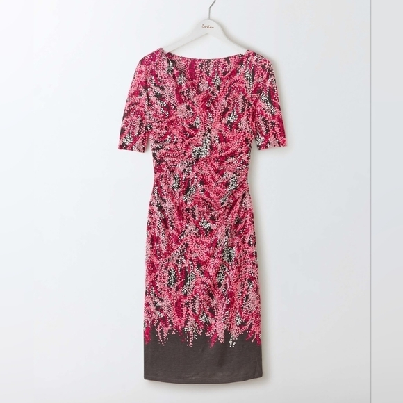 Boden Dresses & Skirts - Boden Rita Ruched Wrap Jersey Dress Grey Pink White Size US 4 Knee-Length
